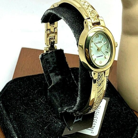Elgin Women's Watch EG8074 Mother of Pearl Diamond Dial Gold Tone Steel Petite - Picture 13 of 13
